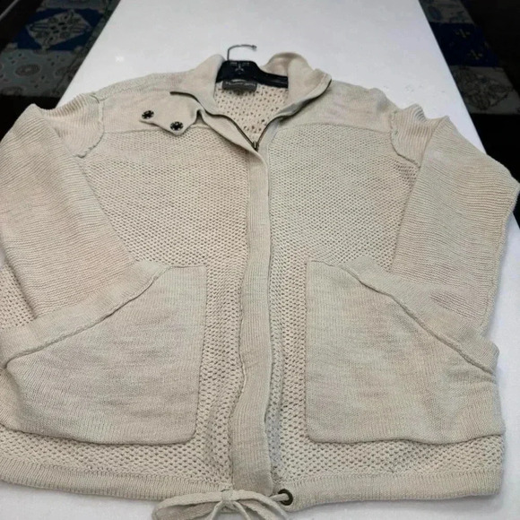 Michael Stars Anorak Cream Knit Sweater Drawstring Hem Full Zip Cotton   XS/S - Picture 4 of 6